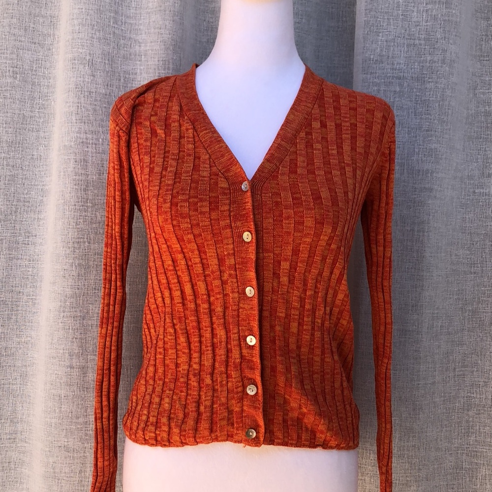 Cache Y2k Orange Button Down Knitted Cardigan - image 4